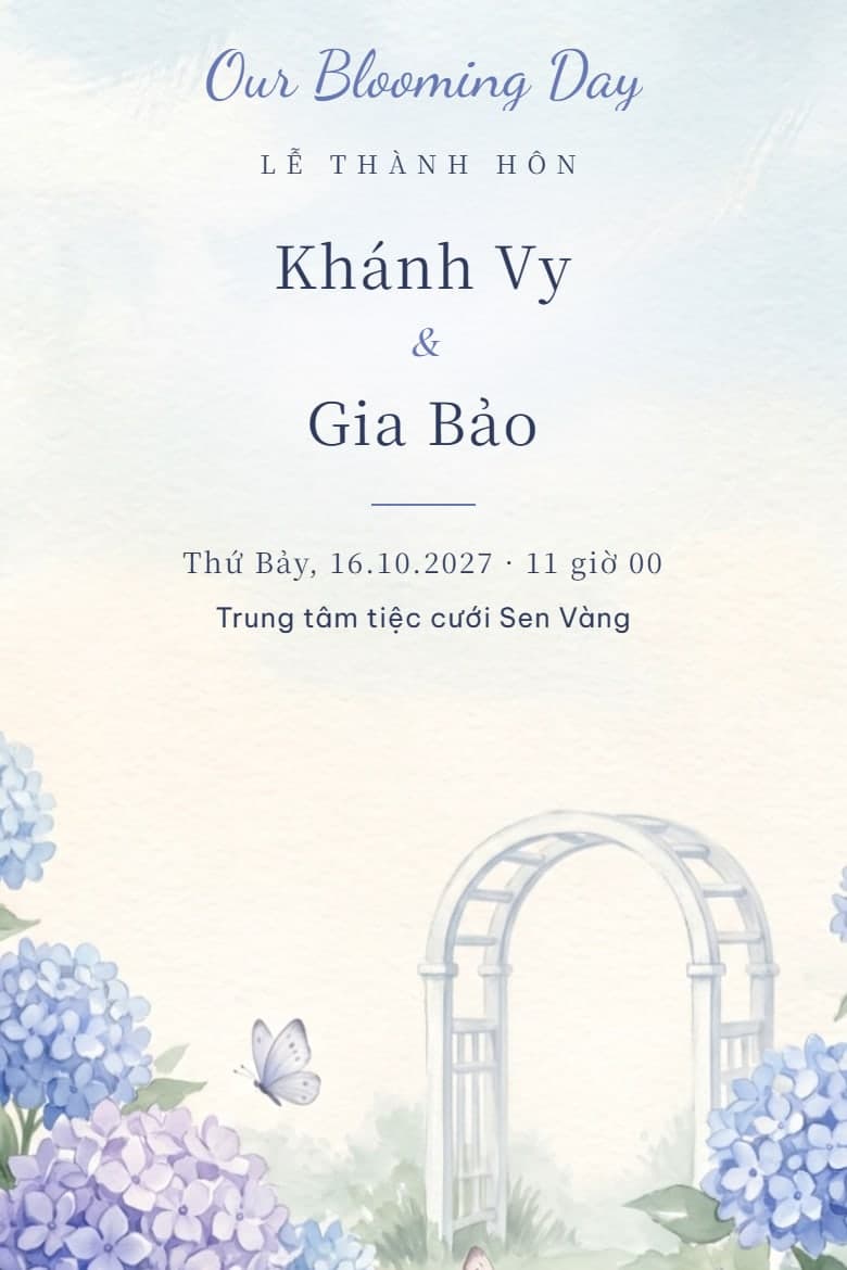 Vườn cẩm tú cầu — mẫu thiệp cưới online