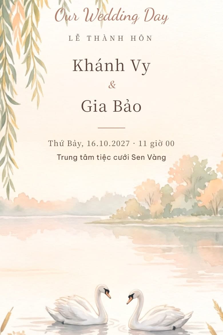 Hồ thiên nga — mẫu thiệp cưới online