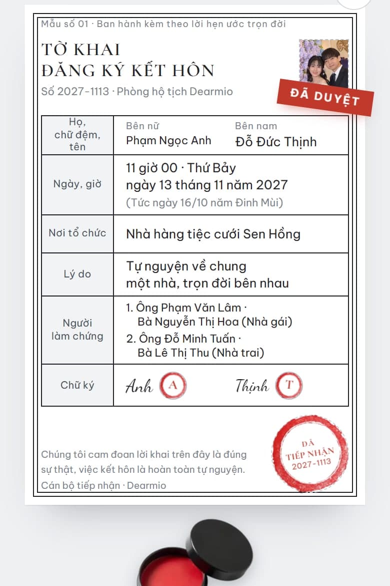 Tờ khai kết hôn — mẫu thiệp cưới online